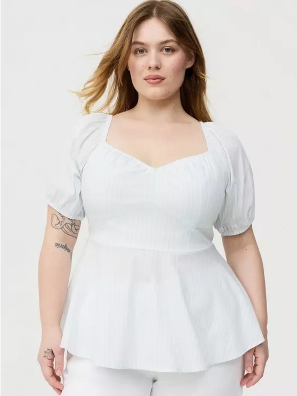 NWT Torrid 0 L Bright White Sweetheart Peplum Puff Sleeve Cotton Top
